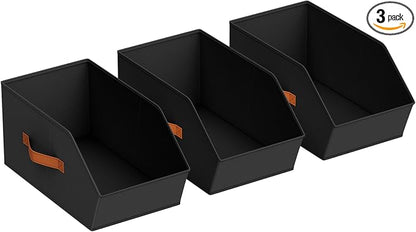 Homsorout Large Closet Storage Cubes - Closet Storage Bins with Dual Handles for Clothes, Towels, Toys, Shelf Organizer Bins for Bedroom, Nursery, Shelves, Small Spaces, Black, 3 Pack