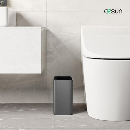 Cesun Small Bathroom Trash Can, 2.1 Gallons, Open-Top, Gray Metal, Stainless Steel, Modern, Ideal for Bathroom, Bedroom, Home Office,Toilet, Rv,Near Desk, Under Sink