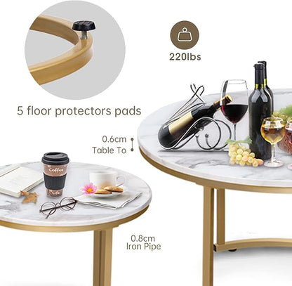 Garden 4 you Nesting Coffee Table Faux White Marble for Small Place 2 Sets Modern Furniture Living Room Sets End Side Table Night Stand for Bed Room Dining Room