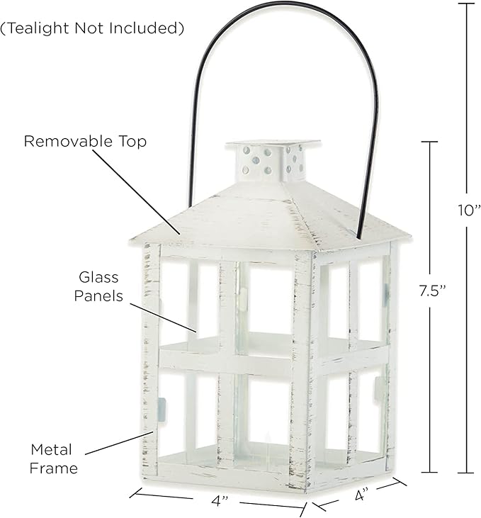 Kate Aspen Rustic Farmhouse Decor White Candle Holder Lantern Decorative (7.5 Inch), Wedding Decoration, Centerpiece Table Decorations, Home Decor, Shelf Decor