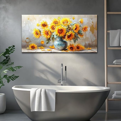 MHARTK66 Canvas Large Flower Field Paintings For Bedroom Wall Art For Living Room Farmhouse Sunflower Wall Decor Vintage Poster Art Prints Artwork For Walls Kitchen Pictures Decorations For Home