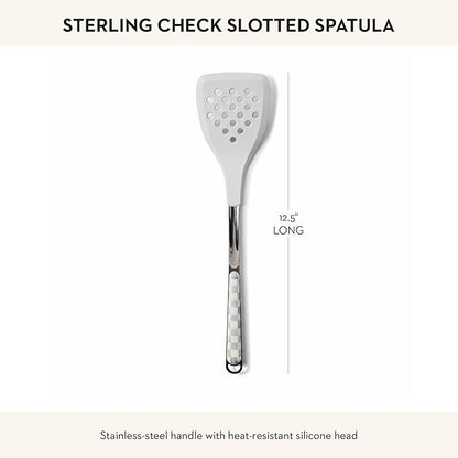 MACKENZIE-CHILDS Slotted Kitchen Spatula, Silicone Spatula for Cooking, Gray-and-White Sterling Check
