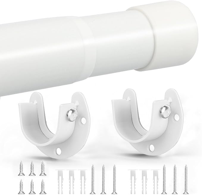 SUTINE Closet Rod, 17 to 38 Inch Closet Rods for Hanging Clothes, Heavy Duty Adjustable Closet Hanging Rod Bar White Closet Poles for Wardrobes, Closet, Bathroom, Windows,1.3 Inch Diameter
