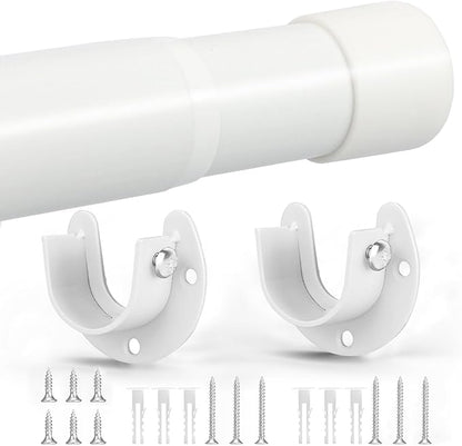 Closet Rod, 17 to 68Inch Closet Rods for Hanging Clothes, Heavy Duty Adjustable Closet Hanging Rod Bar White Closet Poles for Wardrobes, Closet, Bathroom, Windows, 1.3Inch Diameter