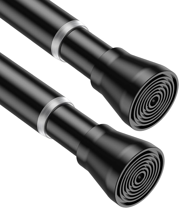 AIZESI Tension Curtain Rod 28 to 48 Inch, 2pcs Black Tension Rod Adjustable Curtain Rod Curtain Tension Rod Spring Tension Curtain Rod No Drill Spring Curtain Rod Small Shower Rod