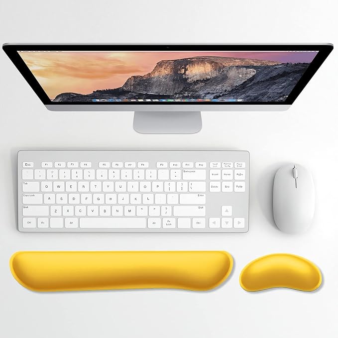 Dapesuom Enlarge Keyboard Wrist Rest, Memory Foam Wrist Cushion for Desk Mats Support, Cute Typing Pain Relief Keyboard Mouse Pad Rests Set with Non-Slip Base for Gaming Laptop Office, Apricot Yellow