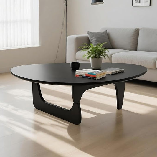 Solid Wood Triangle Coffee Table,Unique Mid Century Modern Oval Coffee Table,Irregular Geometric Tea Tables for Home Living Room with Wooden Tabletop and Reinforced (Black, 33" L x 24" W x 16" H)