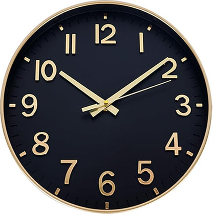 HZDHCLH Wall Clocks Battery Operated,Wall Clock Black Gold,14 inch Wall Clock Silent Non Ticking Modern 3D Numbers for Kitchen Bedroom Living Room Office Classroom Decor