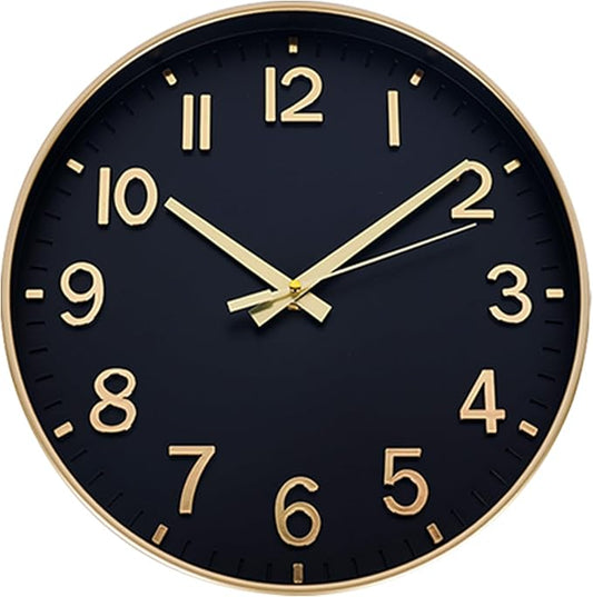 HZDHCLH Wall Clocks Battery Operated,Wall Clock Black Gold,12 inch Wall Clock Silent Non Ticking Modern 3D Numbers for Kitchen Bedroom Living Room Office Classroom Decor