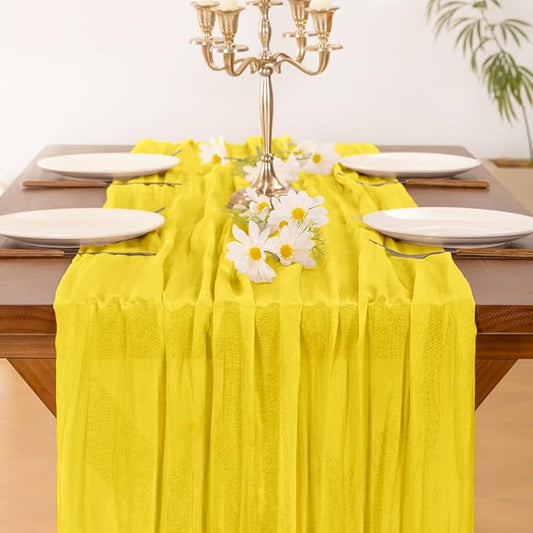 Socomi 6pcs Yellow Cheesecloth Table Runner Boho Rustic Gauze 120 inch 10FT Cheese Cloth Runner for Wedding Party Baby Shower Birthday Home Decor