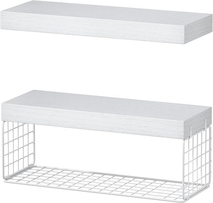 QEEIG White Bathroom Shelves Over Toilet - Wall Mounted Floating Shelves Farmhouse Shelf Toilet Paper Storage Small 16 inch Set of 2 (019-W2)