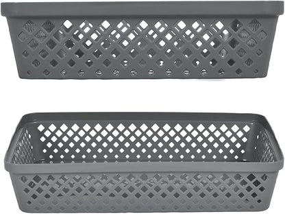 Glad Plastic Storage Basket Set - Multipurpose Drawer Trays, Kitchen Pantry Containers, and Bathroom Bins - 3 Pack Large Organizers, Grey