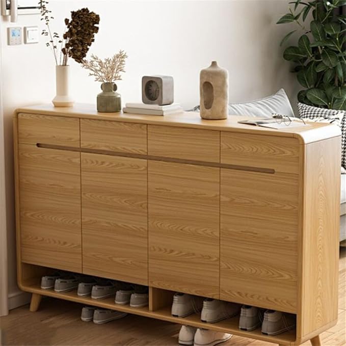 NIUYAO Shoe Storage Cabinet with 3 Drawers Solid Wood Morden Simple Style Free Standing Hidden Shoe Racks Organizer for Entrance Hallway Entryway -White Wood 38" L x 14" W x 40" H