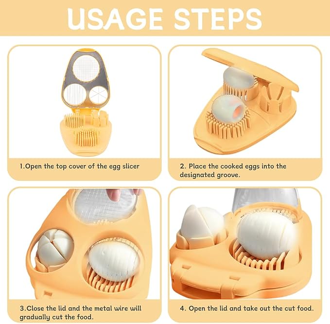 Egg Slicer for Hard Boiled Eggs, 3-in-1 Dicer with Multiple Cutting Modes, Egg Slicer Kitchen Gadget for Strawberry, Grape, Cherry(COLOR:Yellow)