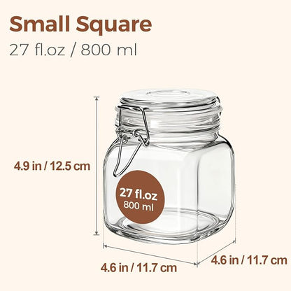 ComSaf 6-Pack 27oz Square Glass Pantry Canisters, Aesthetic Food Storage Jars for a Full Makeover, Modular Containers for Coffee, Sugar, Cookies, Snacks & Spices