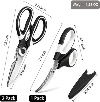OMDAR 3 Pack Kitchen Scissors All Purpose 3 Pack - Heavy Duty Stainless Steel Cooking Shears for Cutting Meat, Food, Fish, Poultry Sharp Sissors for Dishwasher Safe - with Protective Sheath