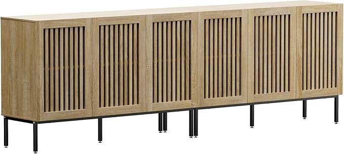 Buffet Cabinet with Storage,Set of 2 Farmhouse Console Table with Metal Base and Adjustable Shelves,Sideboard Coffee Bar Cabinet with 6 Doors for Kitchen,Dining Room,Living Room,Oak