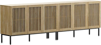 Buffet Cabinet with Storage,Set of 2 Farmhouse Console Table with Metal Base and Adjustable Shelves,Sideboard Coffee Bar Cabinet with 6 Doors for Kitchen,Dining Room,Living Room,Oak