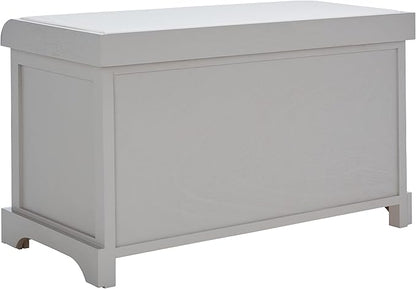 SAFAVIEH Home Collection – Freddy Vintage Grey Storage Bench with Wicker Baskets & Cushion, Entryway Seating Bench, Fully Assembled (AMH5736F)