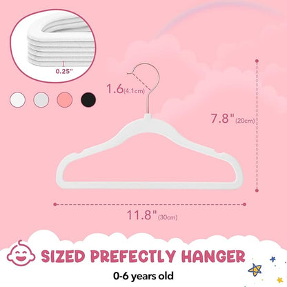 HOUSE DAY Velvet Baby Hangers for Closet, Kids Hangers Velvet 60 Pack, Non Slip Toddler Hanger 11.8 Inch, Durable Childrens Hanger for Newborn Baby Clothes- White
