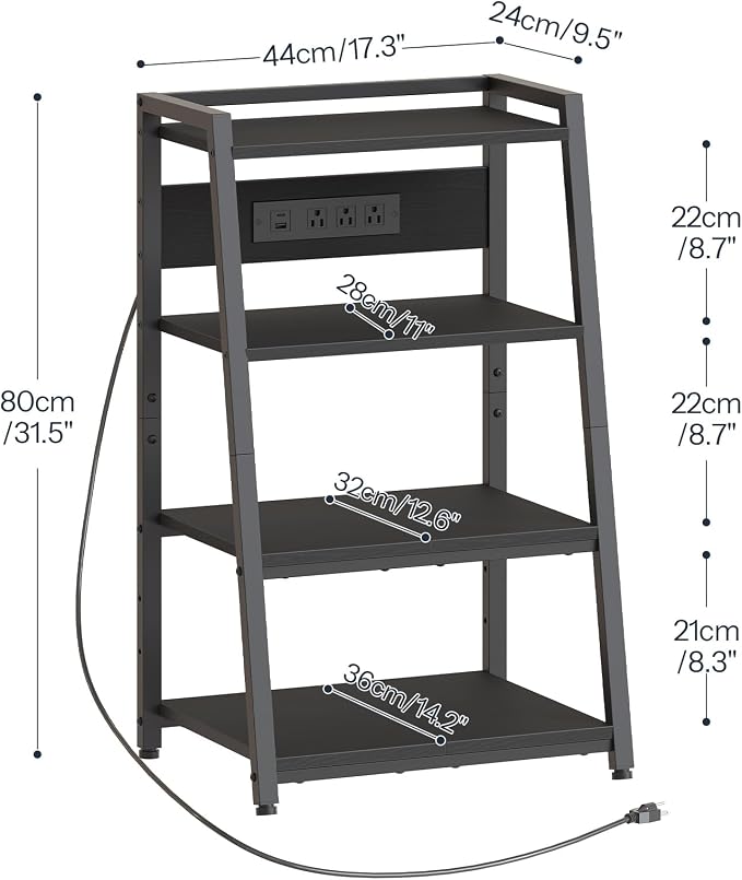 HOOBRO 4-Tier AV Media Stand with Charging Station and LED Light, Wooden Stereo Cabinet, Game Console Stand, Media Audio Tower Rack, Record Player, Small Entertainment Center, Black BB106UDCJ01