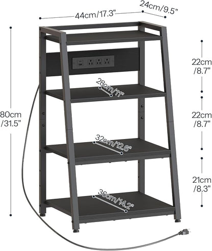 HOOBRO 4-Tier AV Media Stand with Charging Station and LED Light, Wooden Stereo Cabinet, Game Console Stand, Media Audio Tower Rack, Record Player, Small Entertainment Center, Black BB106UDCJ01