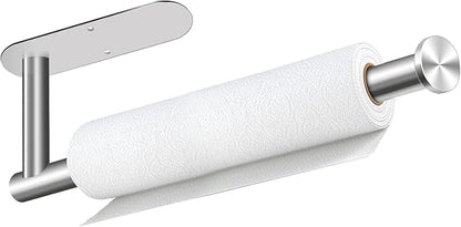 Paper Towel Holder, Self Adhesive or Drilling Paper Towel Holder Under Cabinet, Stainless Steel Paper Towel Holders Wall Mount for Kitchen, Bathroom, Sink, Pantry, Fridge (Sliver)