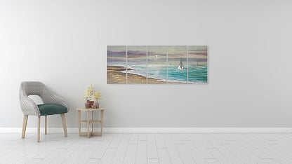 YHSKY ARTS Beach Theme Metal Wall Art - 5 Panels Aluminum Sea Waves Sculpture