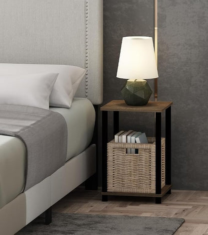 Furinno Turn-N-Tube Night Stand, 2-Tier Open Shelf Design Nightstand, Toolless Square Bedside Table, End Table, Side Table, for Bedroom, Closet, Dorm, Walnut
