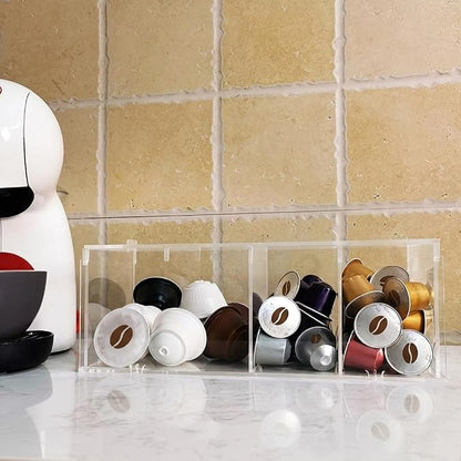 RR RAXMIN Coffee Capsule Holder Acrylic Box K Cup Holder Coffee Pod Storage Clear Acrylic 4 Compartment with Lid Organizer Coffee Bar Accessories