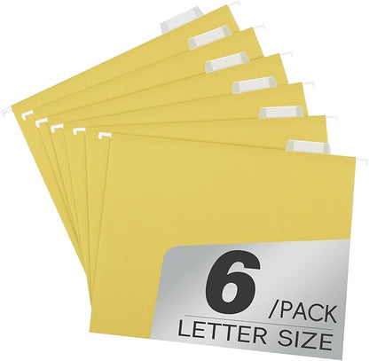 Colored File Folders,6 Pack Yellow Letter Size Hanging File Folders with 1/5-Cut Tabs,Ideal for Home and Office Organization and Papers Classification