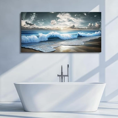 MHARTK66 Blue Ocean Canvas Wall Art Large Paintings For Living Room Landscape Nature Artwork For Walls Beach Wall Decor For Bedroom Wall Art Waves Pictures For The Dining Room Easy Hanging 20x40