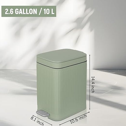 rejomiik Small Bathroom Trash Can with Lid Slim Soft Close Garbage Can Step Wastebasket Container Trash Bin for Office Bedroom Kitchen Living Room (2.6 Gallon Light Green)