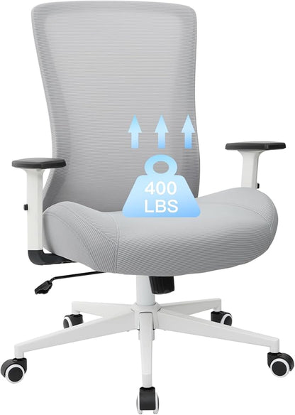 Big and Tall Home Office Desk Chair 500lb Capacity for Heavy People, Ergonomic Wide Mesh Desk Chair with Stepless Recline & Lock, 5.5" Thick Cushion, High Back, Adjustable Height & Armrests