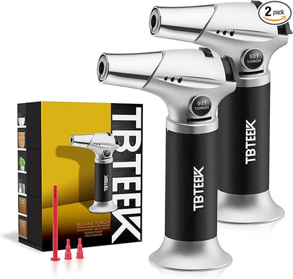 TBTeeK Butane Torch, Kitchen Torch Cooking Torch with Safety Lock & Adjustable Flame for Cooking, BBQ, Baking, Brulee, Creme, DIY Soldering, 2Pack (Butane Not Included)