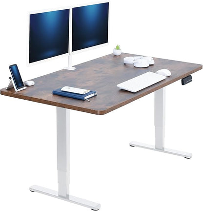 VIVO Electric 55 x 28 in Dual Motor Sit Stand Desk, Memory Height Adjustment, 2B Series, Rustic Vintage Brown Top White Frame, DESK-KIT-2W55N