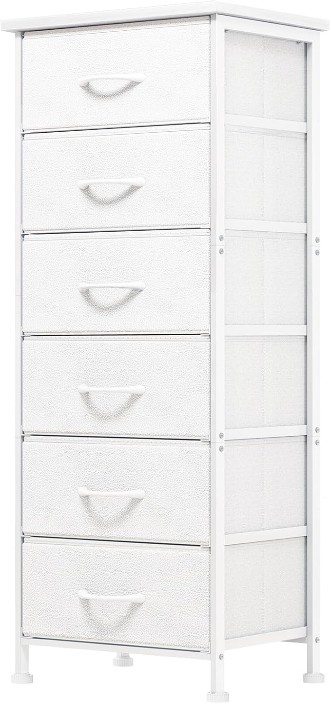 Fixwal White Tall Dresser for Bedroom Closet Organizers and Storage Tall Fabric Dresser with 6 Drawers, Small Clothes Storage Girl Bedroom Furniture