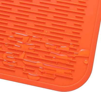 Silicone Dish Drying Mat for Multiple Usage,Easy clean,Eco-friendly,Heat-resistant Silicone Mat for Kitchen Counter or Sink,Refrigerator or Drawer Liner Orange 3XL 28 inches x 18 inches