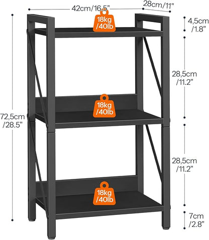 HOOBRO Bookshelf, 3-Tier Industrial Bookcase, Book Shelf Storage Organizer, Small Bookshelf with Metal Frame for Living Room, Bedroom, Home Office, Kitchen, Black BB71SJ01