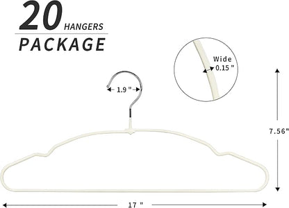 TOPIA HANGER Metal Hangers 20 Pack, Adult Clothes Hangers Space Saving & Non Slip Rubber Coated, Heavy Duty Wire Hanger for Coat,Shirt,Strap Dress,Ivory-CT12I