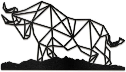 SIGNLEADER Metal Wall Art Decor Rhino Warrior Fighting Modern Abstract Wall Sculpture Hangings Home Decoration for Living Room, Bedroom, Bathroom, Kitchen, Outdoor - 30" Black