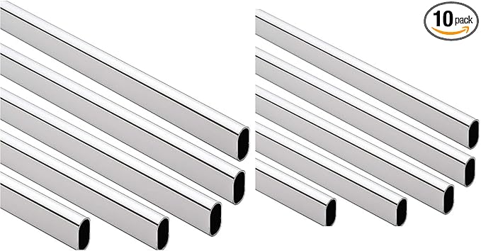 10-Case ProPack Welded Steel Oval Polished Chrome Wardrobe Closet Rods - 98 7/16" (8' 2-7/16") Length – Heavy-Duty Construction