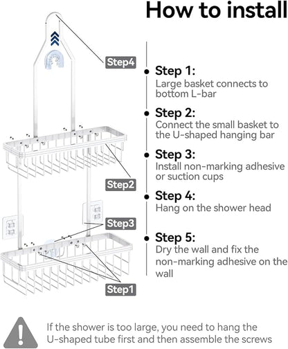 YASONIC Shower Caddy Hanging, Never Rust Shower Organizer Hanging, Aluminum Shower Racks for Inside Shower with Hooks for Razor, Bathroom Organizers and Storage with Soap Holder, White