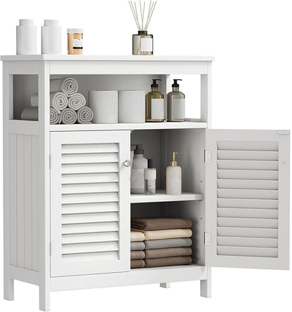 White Bathroom Storage Cabinet with Shutter Doors, 31.5 x 23.6 x 15.7 in Freestanding Floor Cabinet with Removable Shelf, for Bathroom, Living Room, Kitchen