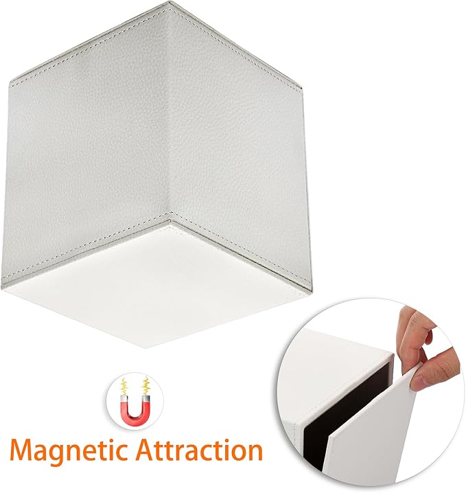 Sumnacon Tissue Box Cover Square Tissue Box Stylish PU Tissue Box Holder with Magnetic Bottom, Cube Leather Tissue Cover for Living Room Bathroom Table Desk Home Office Car,White