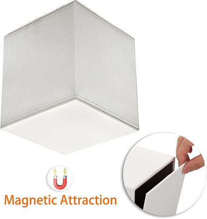 Sumnacon Tissue Box Cover Square Tissue Box Stylish PU Tissue Box Holder with Magnetic Bottom, Cube Leather Tissue Cover for Living Room Bathroom Table Desk Home Office Car,White