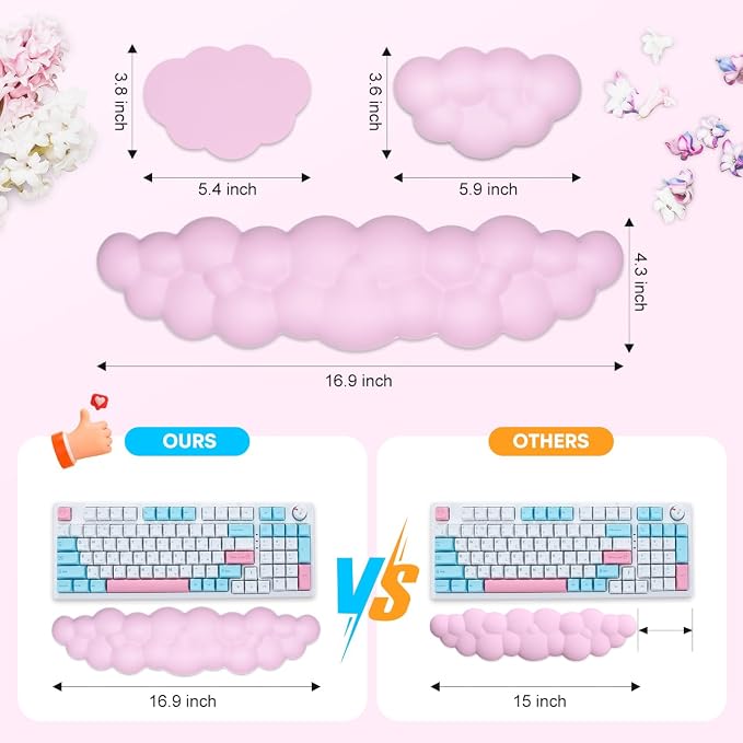 JIKIOU Upgrade Leather Cloud Keyboard Wrist Rest, Cloud Wrist Rest with Non-Slip PU Base, Comfortable Memory Foam Wrist Rest for Computer Laptop Mac Gaming Office and Pain Relief Christmas Wish Gift