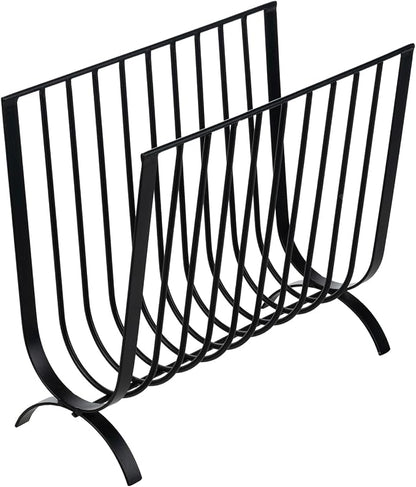 MyGift Matte Black Metal Magazine Rack, Deluxe Mid Century Wire Magazine Rack, Tabletop or Floor Standing Sling Basket for Magazines and Newspapers
