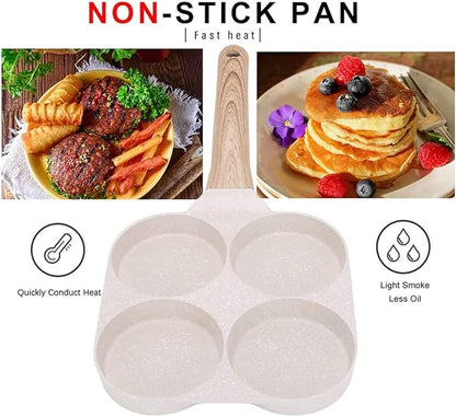 Fried Egg Pan, Egg Frying Pan 4 Cups Egg Poacher Pan Nonstick Mini Pancake Pan Burger Maker for Breakfast, Aluminum Alloy (White)