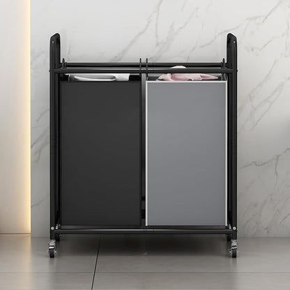 SUOERNUO Laundry Sorter Basket 2 Bag Laundry Hamper Cart with Rolling Lockable Wheels and Removable Bags Laundry Organizer Cart for Clothes Storage